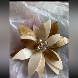 Elegant Cream and Gold Floral Brooch OR pendant.